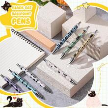 1/6 套可爱黑猫圆珠笔和便签纸套装，可伸缩按压式圆珠笔（黑色墨盒），自粘便签纸，办公、家庭和学校用品，教师和学生必备，生日和返校礼物 - 黑貓套裝 - 查看 4