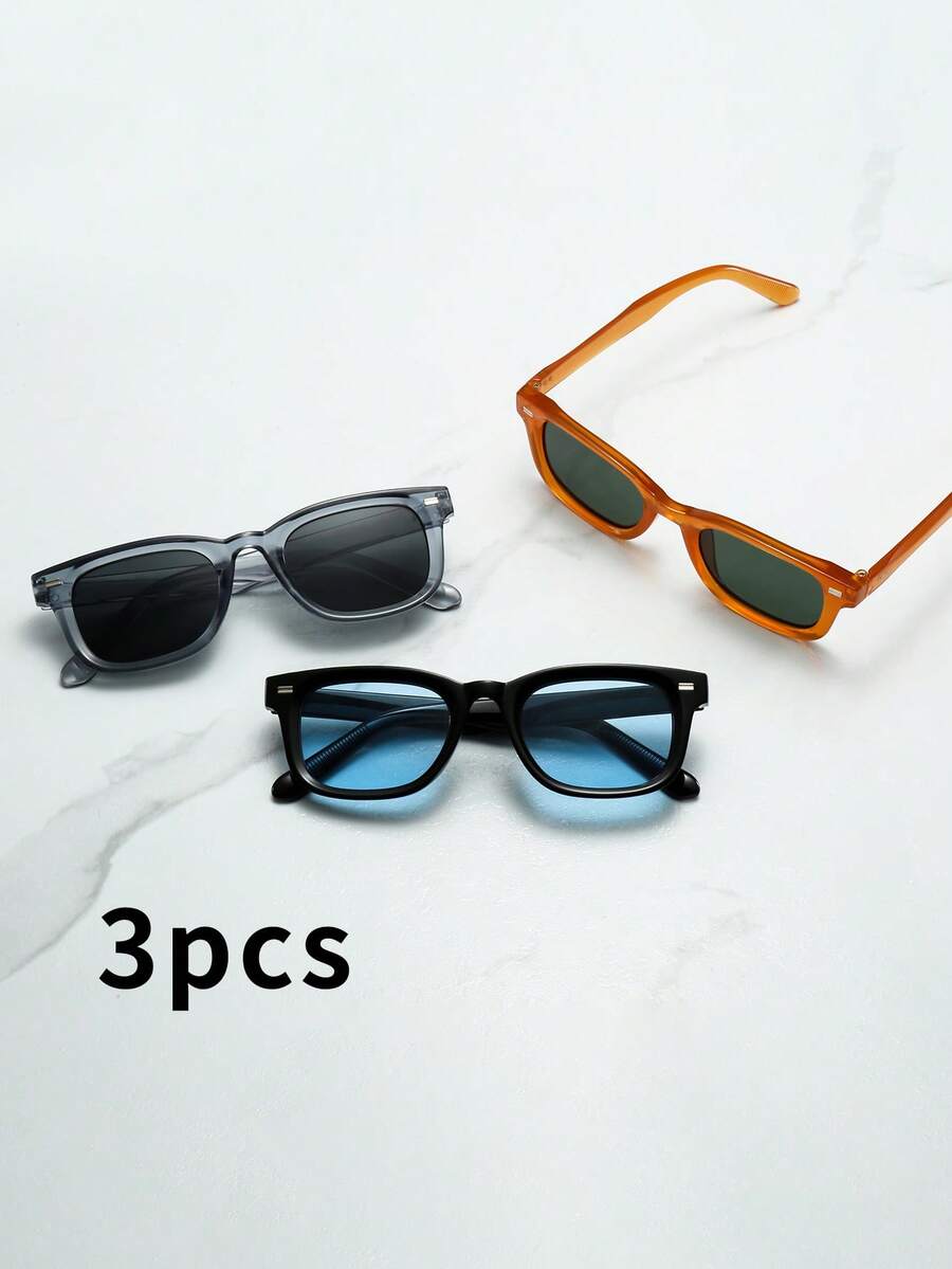3pcs Men's Rectangular Small Frame High-Quality Personalized Minimalist Fashion Glasses, Suitable For Parties, Travel, Leisure, Beach, And Daily Use - 3pcs - View 1