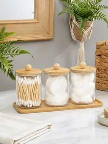 3 件套棉签盒套装 - 梳妆台收纳套装，包括棉球盒、牙线签、棉签盒、托盘和带盖药盒。 - 彩色 - 查看 7