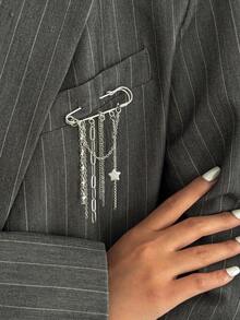 1件波西米亚风星星吊坠几何链条流苏女士时尚胸针，简约奢华休闲日常、派对、情侣约会、女士节日生日百搭饰品胸针礼物 - 胸針 - 查看 3