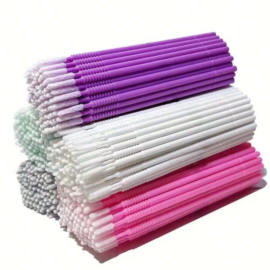 100 piezas/paquete Hisopos de limpieza para extensiones de pestaña, palillos de limpieza de pestañas, copitos desechables para retirar rímel, hisopos de cabeza alargada nano para limpiar brochas de maquillaje, retirar pestañas postizas, brochas de labios y herramientas de belleza - Multicolor - Ver 1