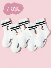 Disney 1/5双装春夏校园风双条纹袜子，可爱卡通米奇图案，休闲百搭柔软中筒袜，透气吸湿运动袜，适合休闲活动、度假、旅行、日常穿着、返校季等场合。 - 彩色 - 查看 10