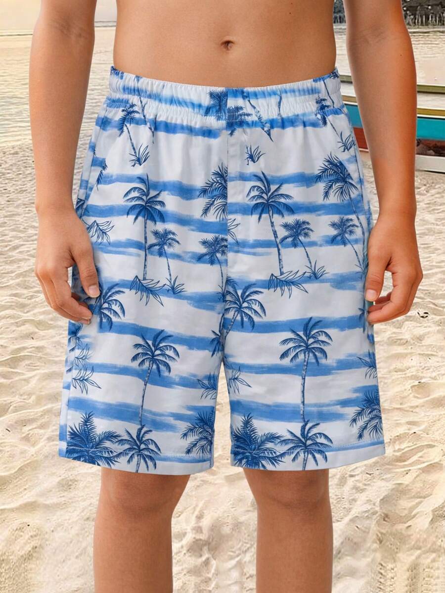 1 chiếc quần short đi biển dáng rộng thoải mái cho bé trai/thanh thiếu niên, đa năng cho mặc hàng ngày và đi nghỉ mát. - trắng - Xem 1