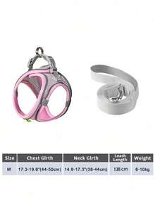 At/狗牵引绳和胸背带 - 透气网眼背心配加厚尼龙牵引绳，狗胸背带，狗用品，狗牵引绳，狗胸背带和牵引绳，适合小型至中型犬；宠物项圈 - 防勒颈设计，带双 D 形环。 - 彩色 - 查看 12