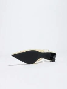 女士米色蕾丝花卉刺绣尖头踝带细高跟凉鞋 - 杏色 - 查看 9