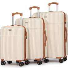 Luggage Set 3 Piece, White, Hardshell Suitcase With 4 Spinner Wheels, Vertical Striped Design - Beige - View 1
