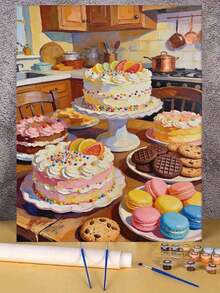 Colorful Cakes And Desserts Kitchen Scene DIY Oil Painting By Numbers Canvas Painting Crafts Adult Home Decoration 40x50cm/16x20inch Holiday Gifts - 40*50cm - View 1