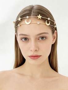 Băng đô trang trí ngôi sao và đá Rhinestone cho trang phục thường ngày khi đi chơi, vương miện thanh lịch, băng đô, băng đô vòng tóc, phụ kiện đội đầu - Vàng - Xem 12