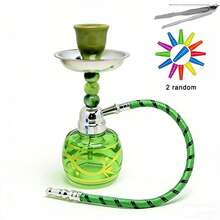 Portable Hookah Kit, Mini Hookah, 17.5 Cm/6.9 Inches Tall (Includes A Nice Glass Bottle, Pipe, Charcoal Tray, And Hookah Tongs), Single Pipe Hookah, No Power Required, Includes 2 Random Hookah Mouthpieces - Small - View 2