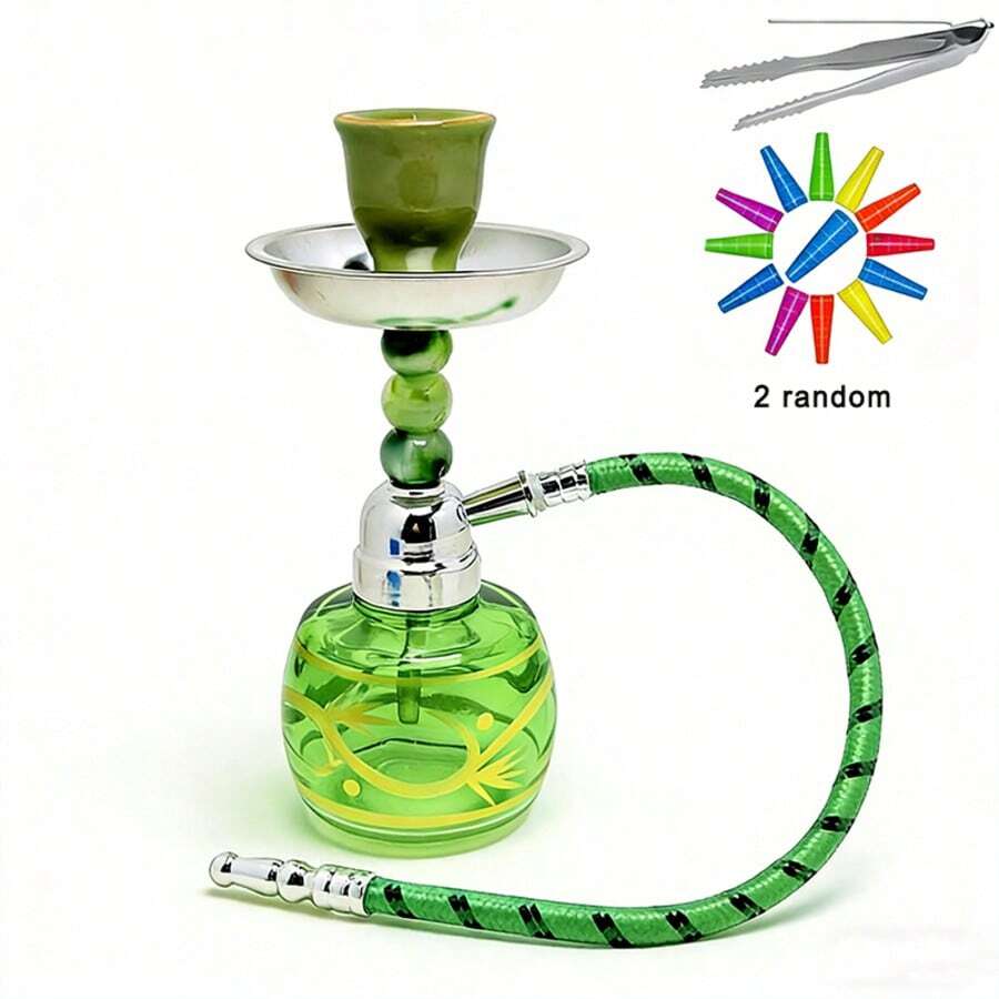 Portable Hookah Kit, Mini Hookah, 17.5 Cm/6.9 Inches Tall (Includes A Nice Glass Bottle, Pipe, Charcoal Tray, And Hookah Tongs), Single Pipe Hookah, No Power Required, Includes 2 Random Hookah Mouthpieces