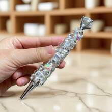 Luxury Diamond Encrusted Glass Crystal Ballpoint Pen, Creative Office & Student Gift, Korean Style High-End Pen - White - View 6