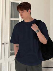 Camiseta de manga corta de verano para hombre con estampado de ballena y dibujo de líneas y letras - Negro - Ver 5