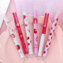 Random Cute Sweet Strawberry Click Gel Pen Black Student Prize Gift 4pcs Back To School - Multicolor - View 6