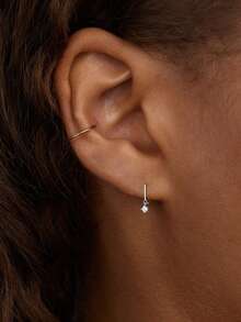 1件S925纯银D形女士肚脐环，镶嵌单颗钻石肚脐钉，尽显奢华风格和高端魅力。 - 單隻 - 查看 2