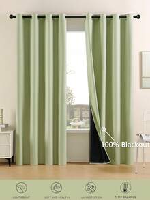 1pc Or 2pcs Available/Lightweight Blackout Curtains/Lightweight Coated 100% Blackout Curtains On /Top Eyelet Metal Ring Curtains/Room Darkening Privacy Curtains/Living Room Curtains/Bedroom Curtains - Green - View 9
