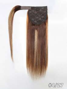 Highlight Ponytail Human Hair Extensions 4/27 Brown Ombre Blonde Silky Straight Wrap Around Clip In Ponytail 8-24Inch Long Straight Ponytail Hair Extensions With Hair Tie Wrapped Around - S4/27 - View 3