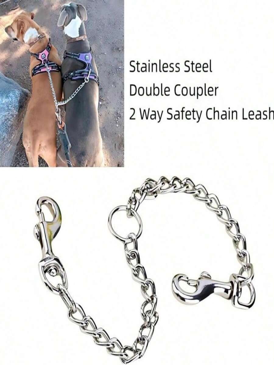 2 Dogs Leash Heavy Duty Stainless Steel Double Dog Coupler Twin Lead 2 Way For Two Pet Dogs Walking Leash Large Dog Safety Chain - Multicolor - View 1