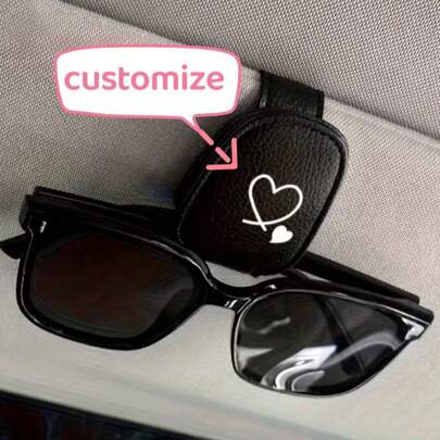 [Customized] Heart-Shaped Car Sun Visor Glasses Holder - Made Of PU Material, Glasses Storage In Car, Perfect Gift, Decorative Accessory
