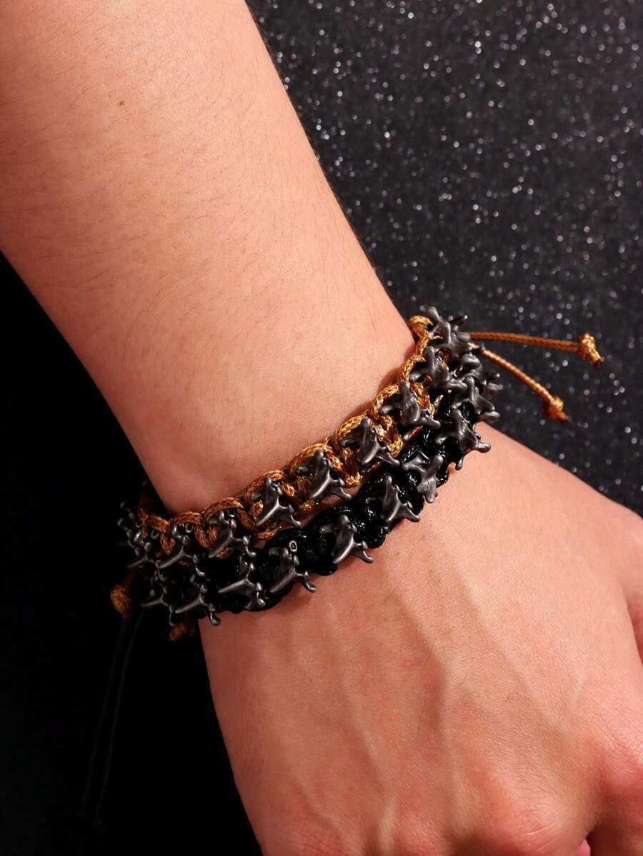 1件复古个性夸张奢华百搭嘻哈朋克独特精致时尚酷炫高端不对称脊骨链手链，男士日常佩戴，节日派对饰品 - 彩色 - 查看 1