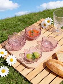 2pcs/6pcs Set Cherry Blossom Sauce Plate Set, Pink Cherry Blossom Crystal Plastic Appetizer Plate, Dipping Bowl, Tasting Plate, Serving Plate, Seasoning Dish, Small Bowl, Ice Cream Snack Soy Sauce Dish, Tableware - Multicolor - View 10