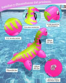 Dinosaurio Piscina Hinchable, Balsa Flotante Playa - Balsa Flotante DiversióN En Verano Para NiñOs Y Adultos - rosa - Ver 3