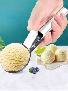 1个不锈钢双用途冰淇淋勺，可用作冰淇淋勺、瓜球勺、多功能冰淇淋勺、水果冰淇淋勺 - 銀色 - 查看 3