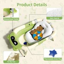 Collapsible Baby Bathtub With Soft Bath Net, Portable Infant Travel Tub, Non-Slip Dinosaur Design - 綠色 - 查看 4