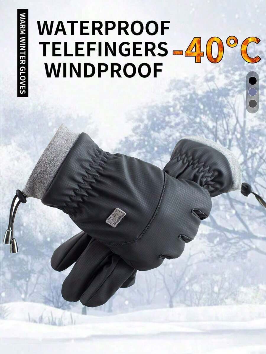 1 Pair Winter Ski Outdoor Riding Waterproof Windproof Anti-Freezing Anti-Slip Thermal Lined Thick Touchscreen Motorcycle Gloves Men Fleece Gloves Added Fluff - Multicolor - View 1