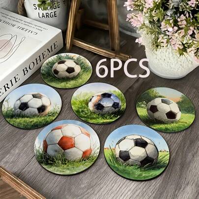 6 piezas de posavasos redondos de PET con diseño impreso en 2D de eventos deportivos de fútbol, adecuados para el patio, la cocina, la sala de estar, la mesa de comedor familiar, como regalo para amigos y familiares en días festivos, adecuados para el Día de San Valentín, bodas, fiestas de cumpleaños, accesorios de decoración del hogar, el mejor regalo para amigos