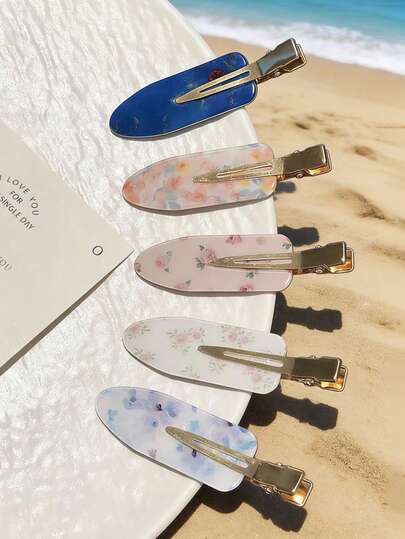 مشابك شعر أكريليك على الطراز الكوري بزخارف زهرية، مشابك لتثبيت الغرة الجانبية، اكسسوارات شعر