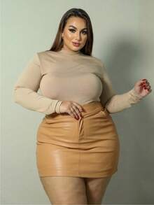 Plus Size Leather Short Skirt, Party/Club Style, Sizes 44 To 52 - Màu be trung bình - Xem 5