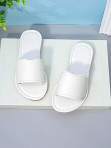 Girls' White Single Strap Flat Slide Sandals, Minimalist Open Toe Casual Summer Shoes For Kids - White - View 3