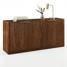 Large Capacity Fluted Sideboard Buffet, Engineered Wood Storage Cabinet With Gold Metal Handles, 4-Compartment Organizer For Dining Room Living Room Small Apartment, Easy Assembly Mid-Century Style - 核桃 - 查看 7