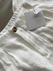 女士新款畅销舒适休闲裤，弹性腰带设计，柔软透气亚麻长裤，白色，春季款 - 白色 - 查看 5