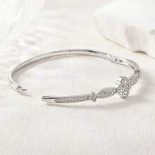 1pc Luxury 18K Gold Plated Copper Bracelet With Cubic Zirconia, Classic Four-Leaf Clover Design Daily Jewelry, Gift For Friends - Multicolor - View 1