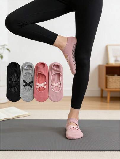 1/2 Pairs Solid Color Yoga Socks With Silicone Dots, Women Yoga Pilates Fitness Non-Slip Boat Socks, Suitable For Home, Gym, Outdoor Sports