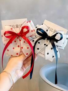 1pc Girls Polka Dot Bow Hair Clip, Princess Ribbon Hair Flower Clip, Ponytail Claw Clip Hair Accessory - Multicolor - View 1