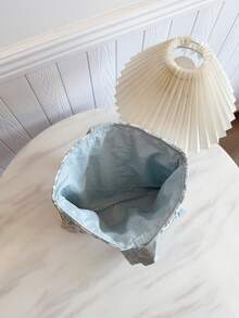 Bow & Ditsy Ditsy Floral Cosmetic Bag, Large Capacity Multi-Purpose Design - Baby Blue - View 4