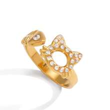 精致甜美的18K金不锈钢锆石猫狗钛钢戒指，小众高端珠宝 - 彩色 - 查看 5