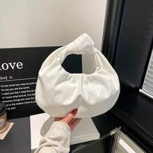 Minimalist Ruched Cloud Bag, Elegant Top Handle Hobo Bag, Versatile White Handbag For Women - Multicolor - View 5