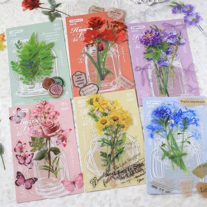 15pcs PET Flower Stickers Transparent PET Bottles Stickers Large Size For Laptops, Phone Cases, Tumblers - Creative Decorative Sticker Set Holiday Decorations Christmas Halloween Valentine's Day Scrapbook Supplies Stationery Funny Stickers