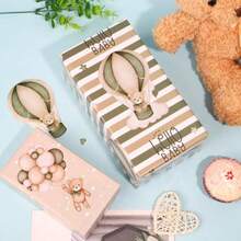 Dtiafu - Pl de  para baby sower 12 ojas pl de  para bé con oso café verde bo de aire caliente para niñas y niños boda baby sower fiesta de cumpleaños 20 x 28 pulgadas - Papel de regalo para bebs - Ver 7