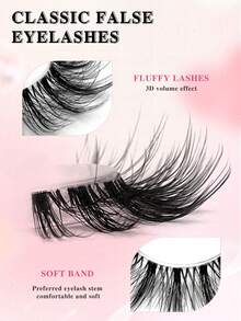 ENCHUW 7 Pairs Natural Curly Cat Eye Transparent Stem False Eyelashes, Suitable For Beginners Daily Use, False Eyelashes - Black - View 3