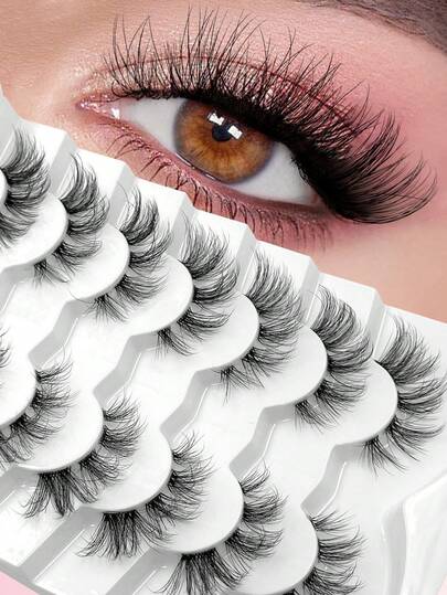 ENCHUW 7 pares de pestañas naturales desordenadas de ojo de gato, pestañas postizas con forma de ojo de gato transparente, tiras de pestañas alargadoras, pestañas postizas suaves y de aspecto natural