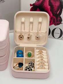 1pc Pink Rose Jewelry Box, Fashion Travel Jewelry Box, Rose Gold Letter, Personalized Gift Travel Jewelry Box, Birthday Gift, Christmas Gift, Gift For Girls - Pink - View 6