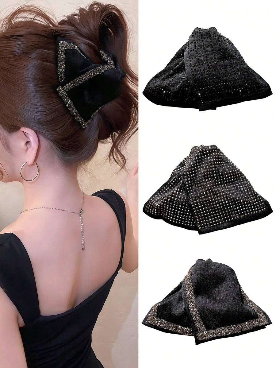 1/2pcs Women's Fashionable Full Rhinestone Triangle Hair Clips, New Hair Claw For Bun Hairstyle, Stylish Convenient Clips For Party, Beach, Dress, Daily Wear, Suitable As Valentine's Day Gift, Accessory! Summer Hair Accessories Beach Claw Clips Vacay,Holiday,Travel,Festival,Birthday