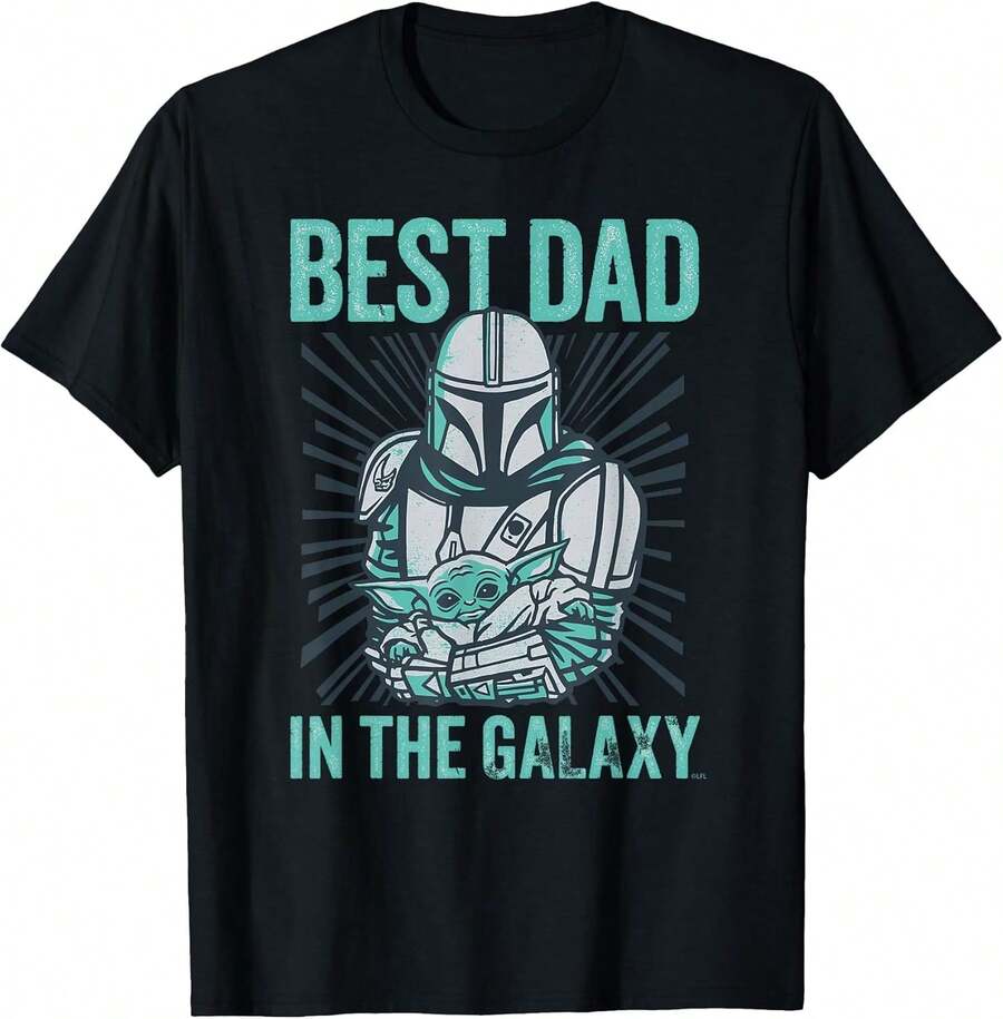 And Grogu Best Dad In The Galaxy T-Shirt Men Clothes,Funny T Shirts,Jersey Shirts,Graphic Tee,Tops For Women,,Summer Tops,Tops For Going Out,Black Tops,Girls Clothes,Boys Clothes,Summer Holiday Outfits,Holiday Outfits For Women - Black - View 1