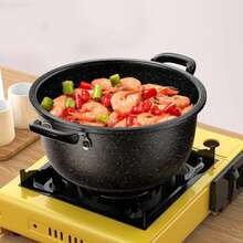 Bộ 1 nồi nấu canh dùng trong gia đình, nồi chống dính, nồi nấu nhỏ có lớp phủ, nồi hấp hai quai dày, thích hợp cho bếp từ và bếp ga, 1 bộ (2 cái/3 cái) - Xem 5