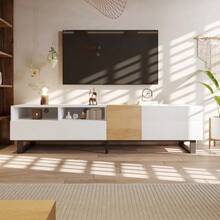 Modern TV Stand With White Wood Front, Dimensions 180 X 50 X 38 Cm, Minimalist Design - White - View 2