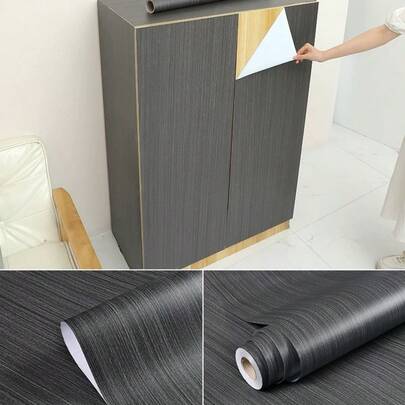 1卷灰色木纹自粘墙纸，撕贴式墙纸，防水防油家具贴纸，适用于厨房橱柜、家居装饰、家具翻新，可用于门、衣柜、客厅、餐桌、墙面等。